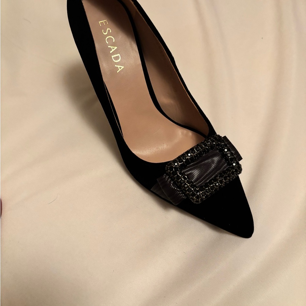 Escada Black Heels with Decorative Buckle